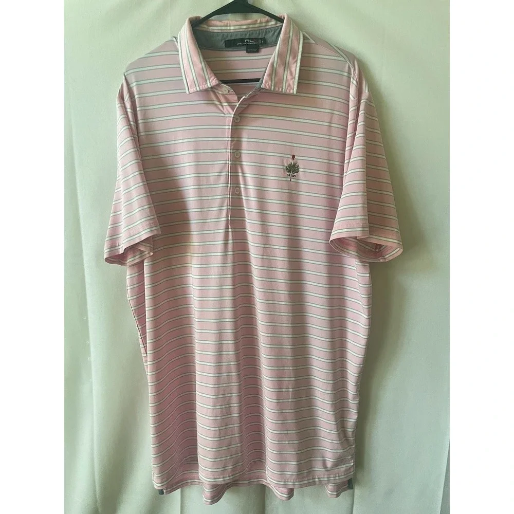 RLX Ralph Lauren Merion Golf Club Men's Polo Shirt Pink White Size XL